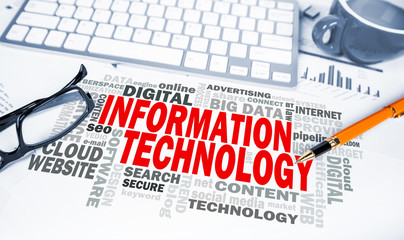 Wall Mural - information technology word cloud on office scene
