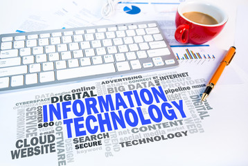 Wall Mural - information technology word cloud on office scene