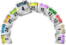 Coloured Calendar Pages In Fan Shape With 4th July Highlighted