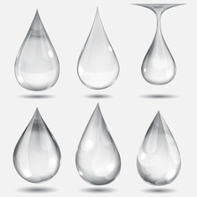 Set Of Transparent Drops In Gray Colors. Transparency Only In Vector File