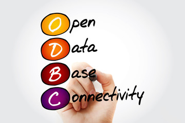 Poster - hand writing odbc open database connectivity with marker, acronym concept