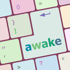 Poster - awake word on keyboard key, notebook computer vector illustration