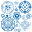 Set of blue floral circle patterns. Background in the style of C