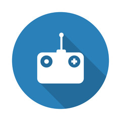 Wall Mural - flat white radio control web icon with long drop shadow on blue