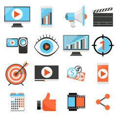 Poster - video marketing and digital social media flat vector icons