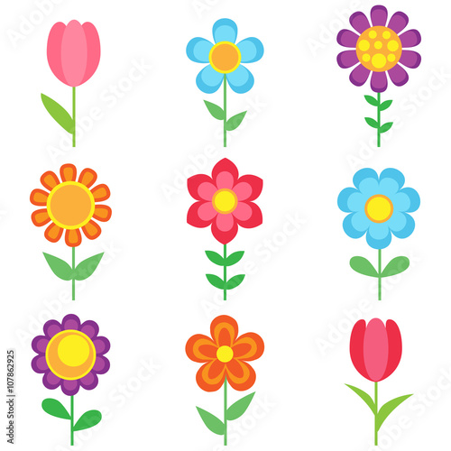 Plakat na zamówienie Kolorowe wektorowe kwiatki na białym tle