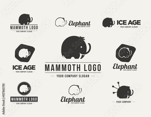 Fényképezés  Mammoth silhouette vector logo set