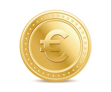 Golden Isolated Euro Coin On The White Background