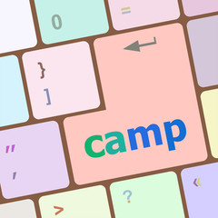Poster - camp word on keyboard key, notebook computer button vector illustration
