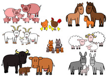 Set Of Kid Sketch Farm Animals Cartoon