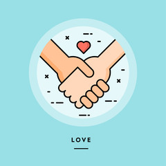 Couple holding hands, flat design thin line banner, usage for e-mail newsletters, web banners, headers, blog posts, print and more