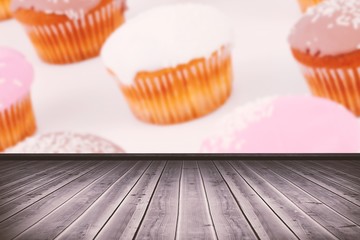 Poster - Composite image of high angle view of gray hardwood floor