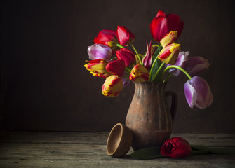 Wall Mural - Still life with colorful tulips