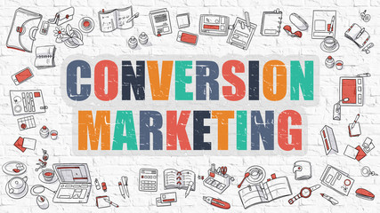 Wall Mural - conversion marketing concept. modern line style illustration. multicolor conversion marketing drawn 