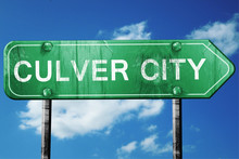 Culver City Road Sign , Worn And Damaged Look