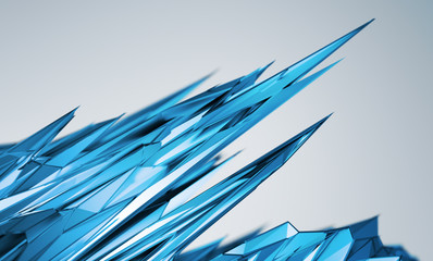 Poster - Abstract 3d rendering of chaotic surface. Background with futuristic polygonal shape. Noisy low poly glossy object.
