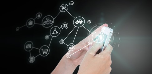 Poster - Composite image of hands showing smartphone 