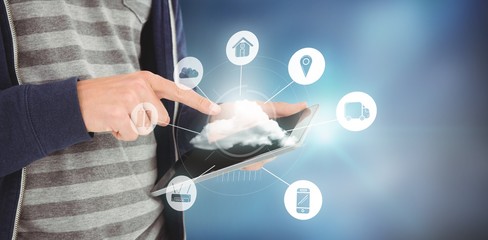 Poster - Composite image of cropped image of man using tablet
