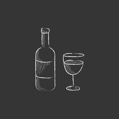 Sticker - Bottle of wine. Drawn in chalk icon.