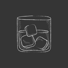 Sticker - Glass of water with ice. Drawn in chalk icon.