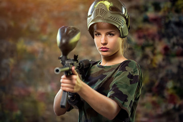 Wall Mural - attractive female paintball