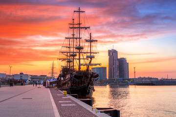 Wall Mural - Sunset in Gdynia city at Baltic sea, Poland