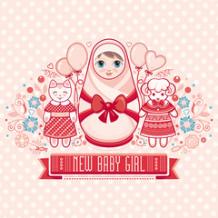 Wall Mural - Newborn little baby. Greeting card of the newborn. 