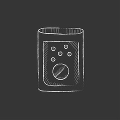 Tablet into glass of water. Drawn in chalk icon.