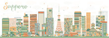 Abstract Sapporo Skyline With Color Buildings.