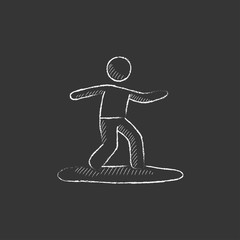 Canvas Print - Male surfer riding on surfboard. Drawn in chalk icon.