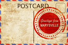 Marysville Stamp On A Vintage, Old Postcard