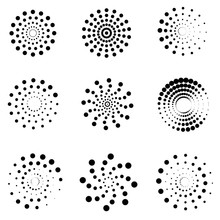 Abstract Dotted Spirals Vector Set. Dotted Whirlpool Spiral, Dot Spiral Twirl, Creativity Spiral Whirl Motion Illustration