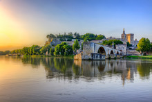 The Pont Saint Benezet And The Palais Des Papes In Avignon, South France