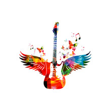 Colorful Guitar With Wings