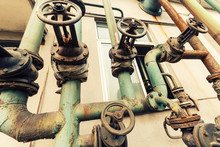 Industrial Pipe Valves Control System In The Old Steel Mill