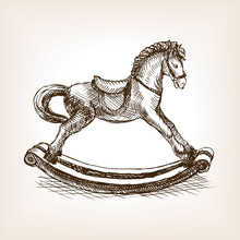 Vintage Rocking Horse Sketch Vector Illustration