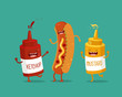 Funny hotdog, ketchup and mustard