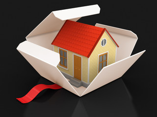 Poster - Open package with house. Image with clipping path
