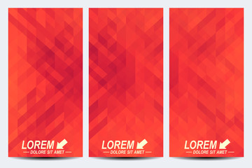 Poster - Red set of vector flyers. Background with dark red triangles. Flyer, web, banner, card, vip, certificate, gift, voucher. Modern business branding design