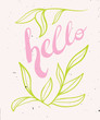 Hand lettering, calligraphy in colorful style banners, labels, signs, prints, posters, the web. Hello.