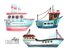Watercolor Modern Ships Set