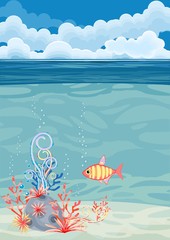 Sticker - underwater landscape background with fish
