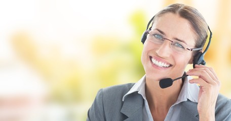 Poster - Composite image of portrait of a call center executive wearing h