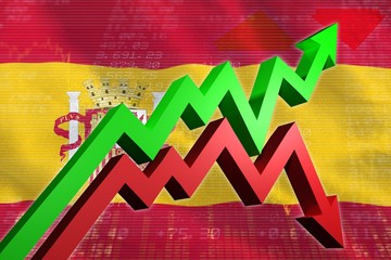 Poster - Composite image of red and green jagged arrows