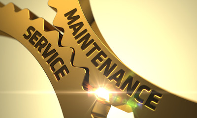 Poster - Maintenance Service - Illustration with Glowing Light Effect. Golden Gears with Maintenance Service Concept. Maintenance Service - Concept. Maintenance Service Golden Cog Gears. 3D Render.
