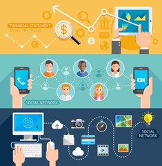 Wall Mural - social network technology flat banner. vector illustration.