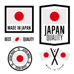 Canvas Print - Made in Japan label set. Vector Japan flag. Symbol of quality. Manufacturing by Japan. Tags and sticker collection. Vintage and modern stamp. 