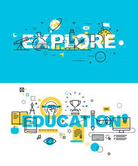 Poster - Set of modern vector illustration concepts of words explore and education. Thin line flat design banners for website and mobile website, easy to use and highly customizable.
