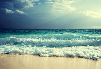Wall Mural - waves at seychelles beach
