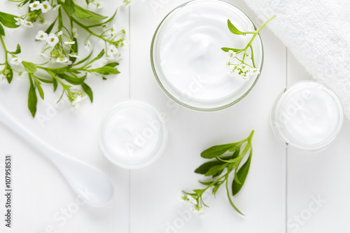 Cuadros en Lienzo Medical therapy cosmetic cream with herbal flowers hygienic skincare product wel